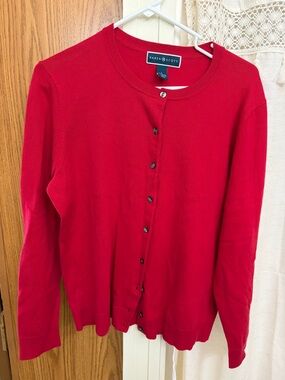 Karen Scott Bright Red Button-Front Crewneck Cardigan